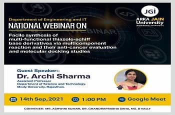 National Webinar On “Facile Synthesis Of Multi-Functional Thiazole-Schiff Base Derivatives Via Multicomponent Reaction And Their Anti-Cancer Evaluation And Molecular Docking Studies”