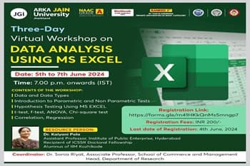 Three-Day Workshop on Data Analysis using MS EXCEL