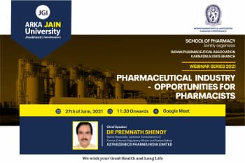 Webinar On PHARMACEUTICAL INDUSTRY – OPPORTUNITIES FOR PHARMACISTS