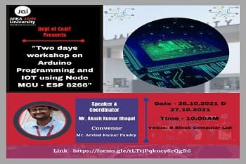 Two Days Workshop on Arduino Programming And IOT Using Node MCU